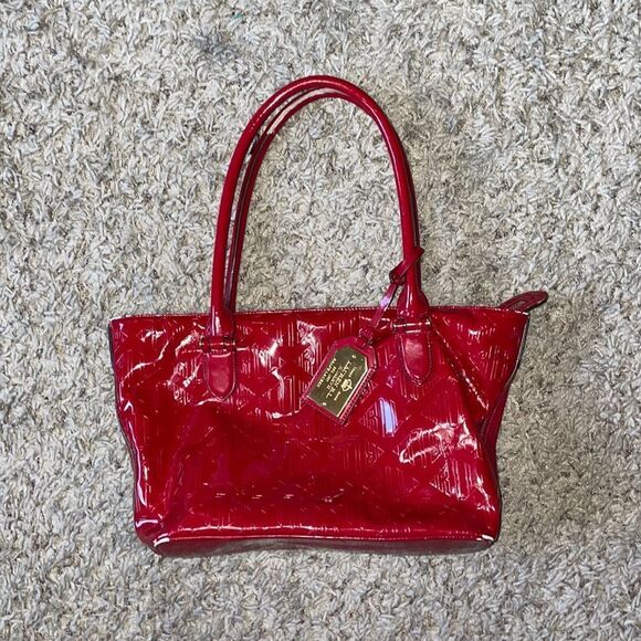 Ralph Lauren Vintage Ferrari Red Leather Handbag Glossy Shoulder Purse - Picture 2 of 16